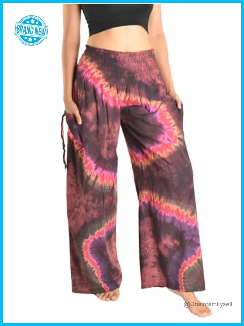 Wide Leg Palazzo Yoga Pants Smocked Foldover Waist Tie Dye